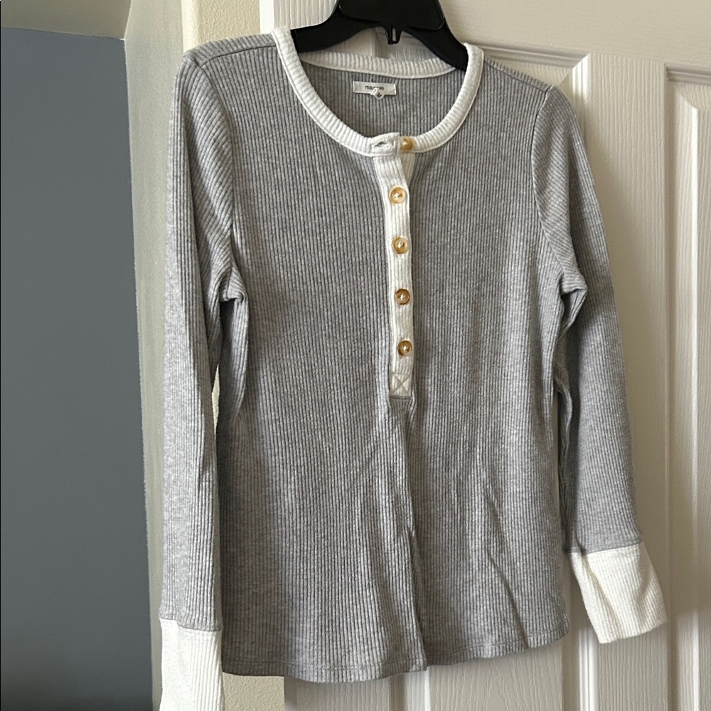 Gray and White Kids Henley Shirt